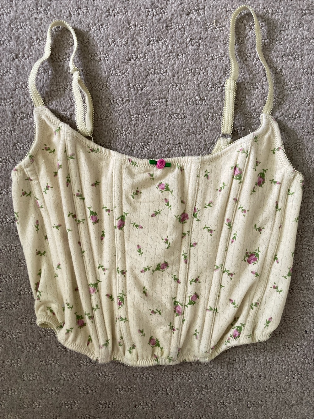 UO Out From Under floral cream pointelle bustier, ~Small.